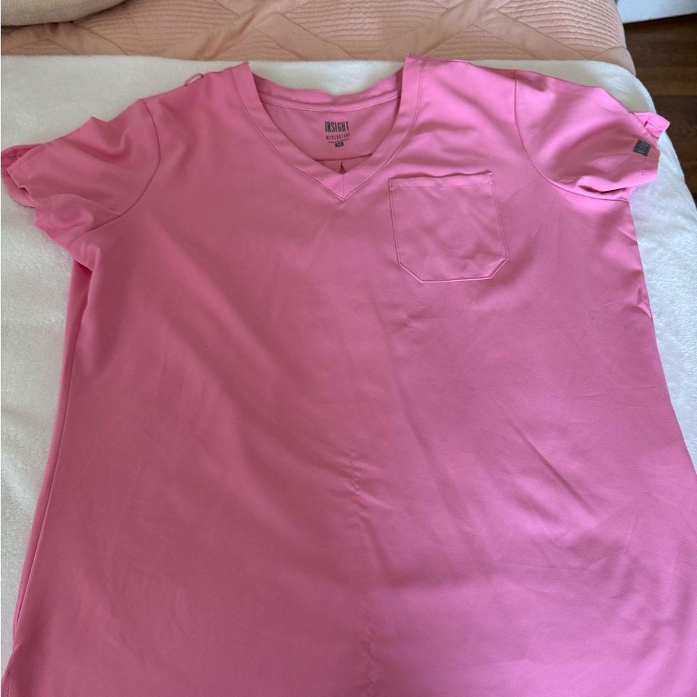 Med Couture Pink V-Neck Scrub Top with Pocket